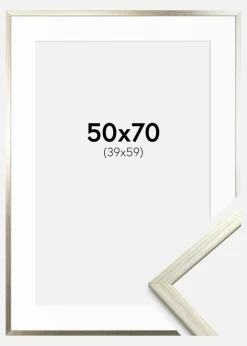 Ramme Edsbyn Sølv 50x70 cm - Passepartout Hvid 40x60 cm