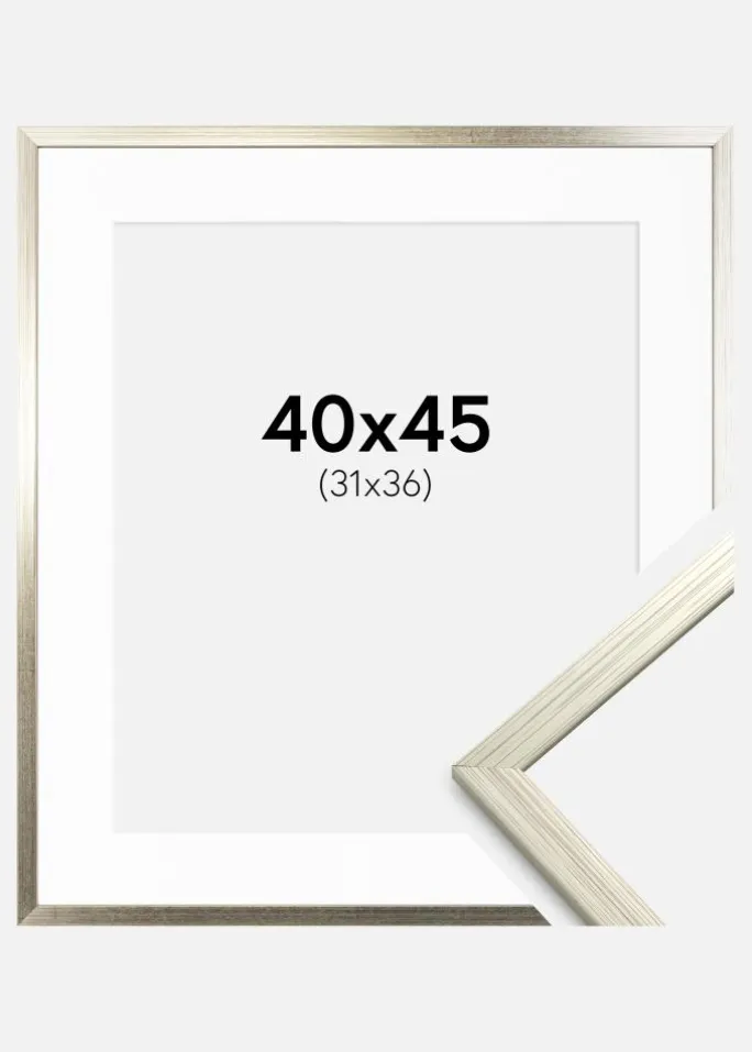 Ramme Edsbyn Sølv 40x45 cm - Passepartout Hvid 32x37 cm