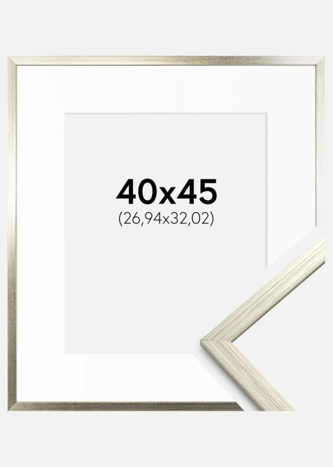 Ramme Edsbyn Sølv 40x45 cm - Passepartout Hvid 11x13 inches
