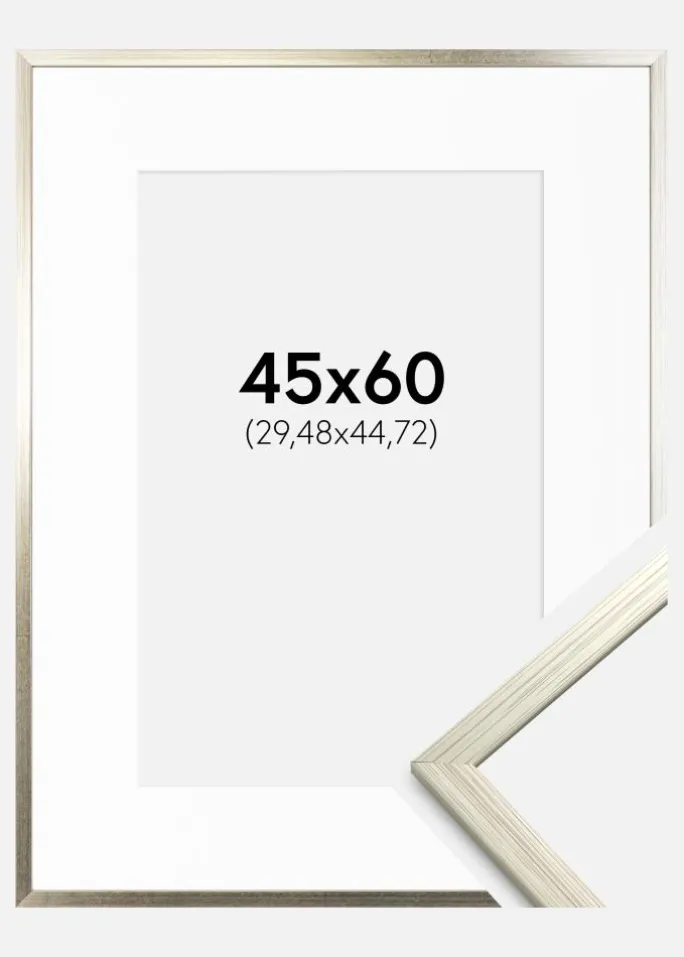 Ramme Edsbyn Sølv 45x60 cm - Passepartout Hvid 12x18 inches