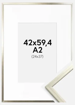 Ramme Edsbyn Sølv 42x59,4 cm (A2) - Passepartout Hvid 25x38 cm