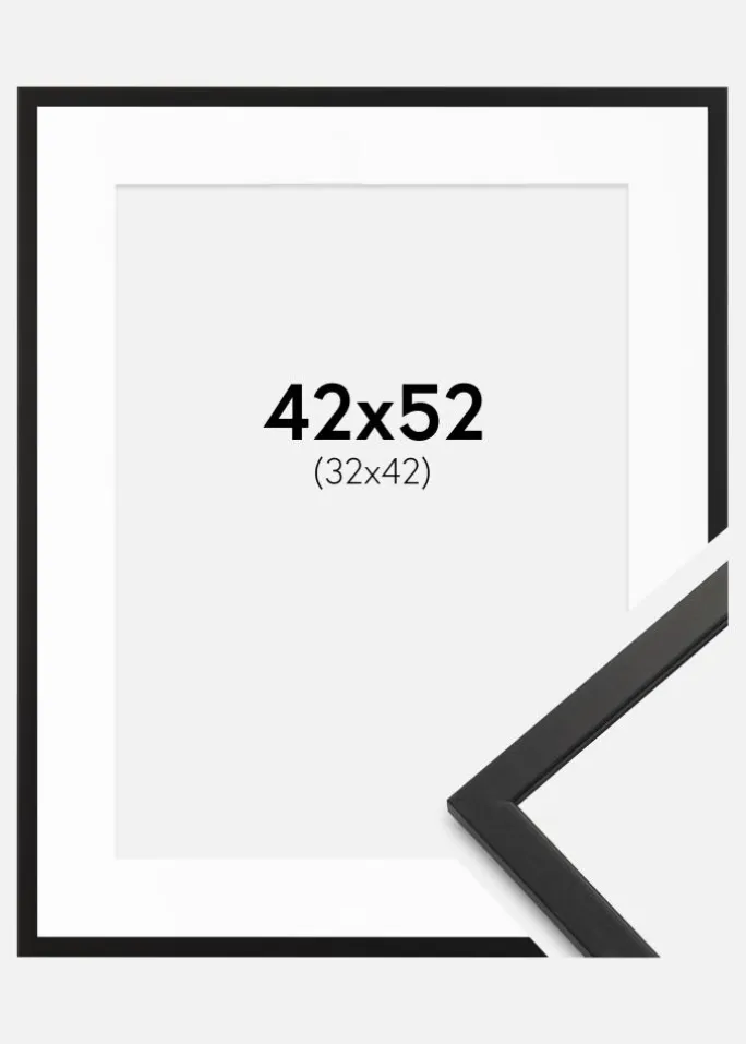 Ramme Edsbyn Sort 42x52 cm - Passepartout Hvid 33x43 cm