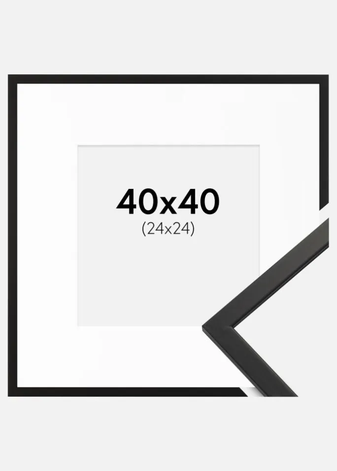 Ramme Edsbyn Sort 40x40 cm - Passepartout Hvid 25x25 cm