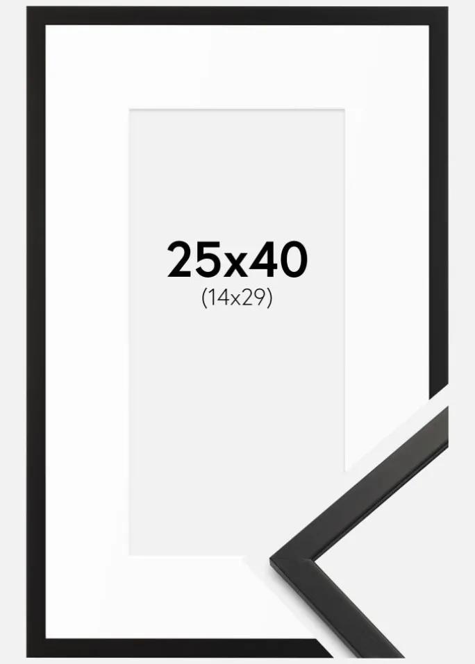 Ramme Edsbyn Sort 25x40 cm - Passepartout Hvid 15x30 cm