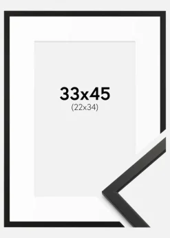 Ramme Edsbyn Sort 33x45 cm - Passepartout Hvid 23x35 cm