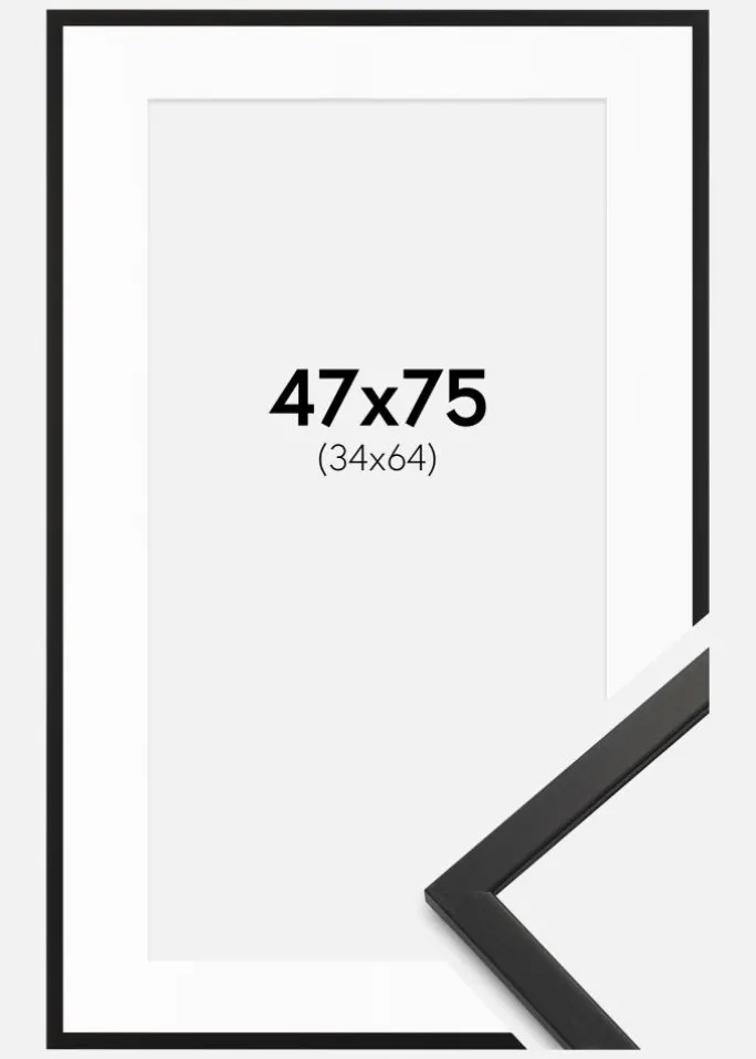 Ramme Edsbyn Sort 47x75 cm - Passepartout Hvid 35x65 cm