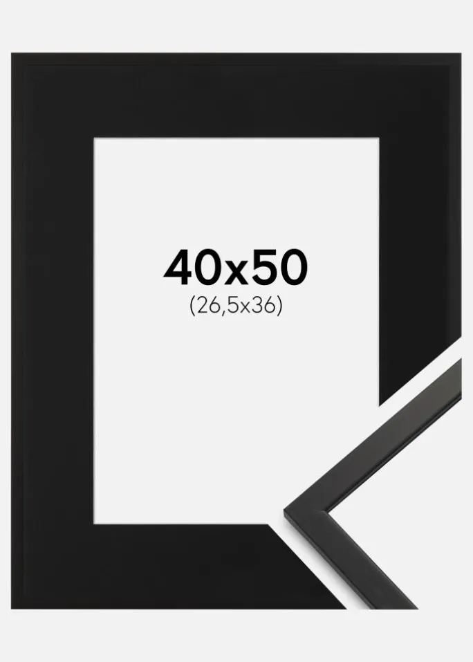 Ramme Edsbyn Sort 40x50 cm - Passepartout Sort 27,5x37 cm