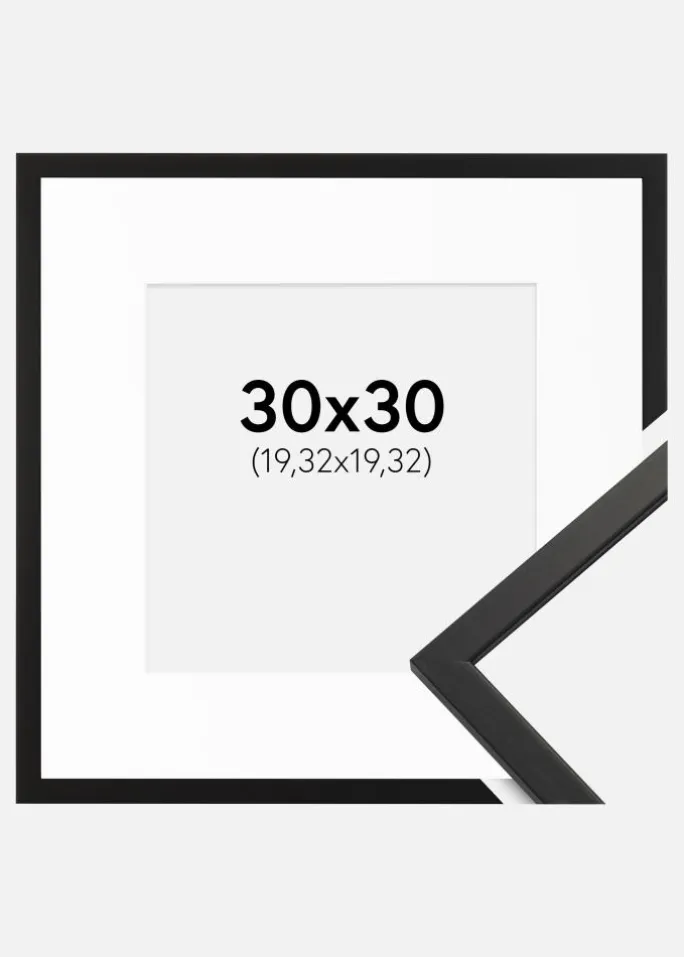 Ramme Edsbyn Sort 30x30 cm - Passepartout Hvid 8x8 inches