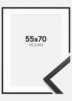 Ramme Edsbyn Sort 55x70 cm - Passepartout Hvid 43,2x61 cm (A2+)