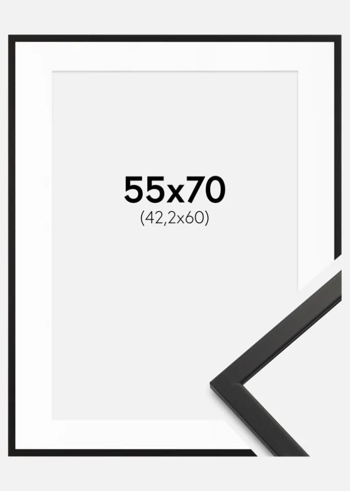 Ramme Edsbyn Sort 55x70 cm - Passepartout Hvid 43,2x61 cm (A2+)