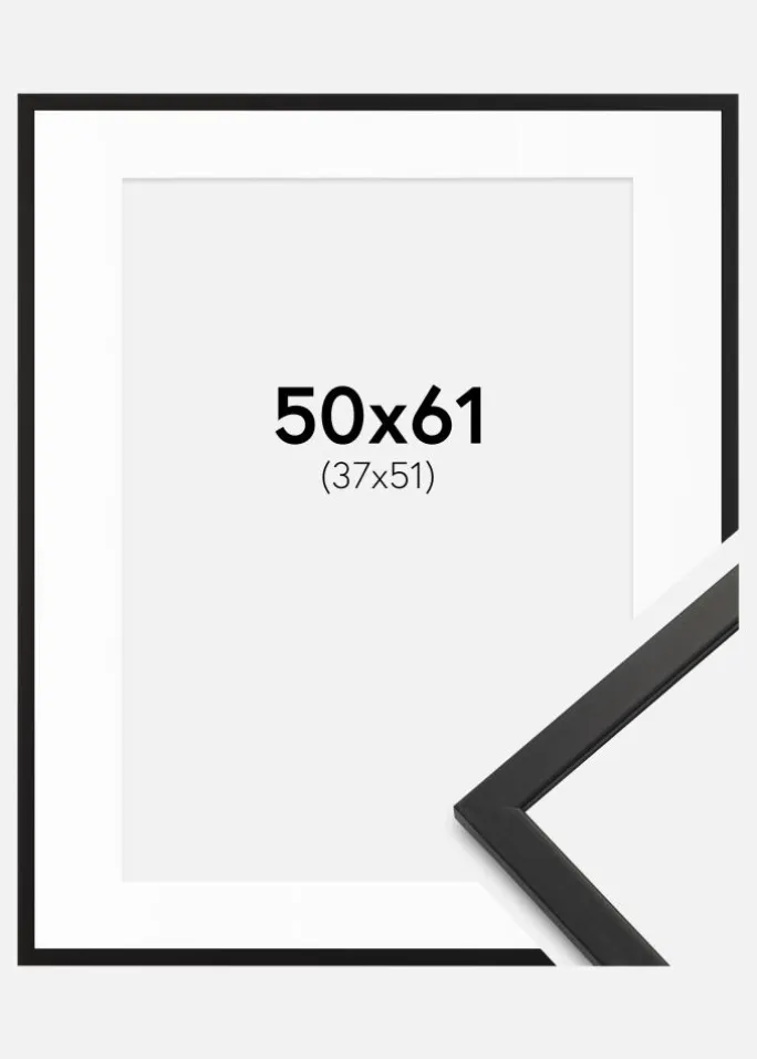 Ramme Edsbyn Sort 50x61 cm - Passepartout Hvid 38x52 cm