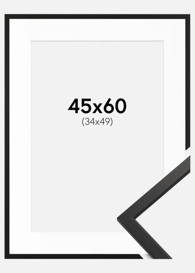 Ramme Edsbyn Sort 45x60 cm - Passepartout Hvid 35x50 cm