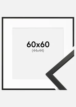 Ramme Edsbyn Sort 60x60 cm - Passepartout Hvid 45x45 cm