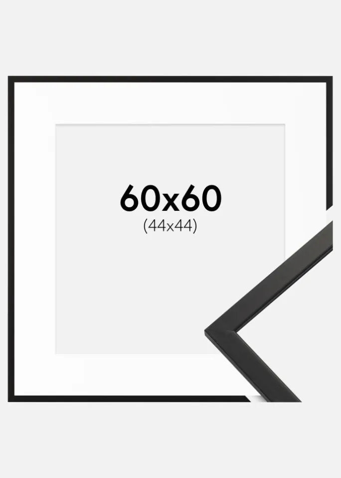 Ramme Edsbyn Sort 60x60 cm - Passepartout Hvid 45x45 cm