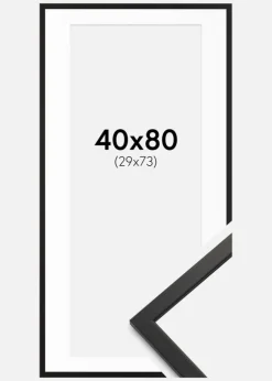 Ramme Edsbyn Sort 40x80 cm - Passepartout Hvid 30x74 cm