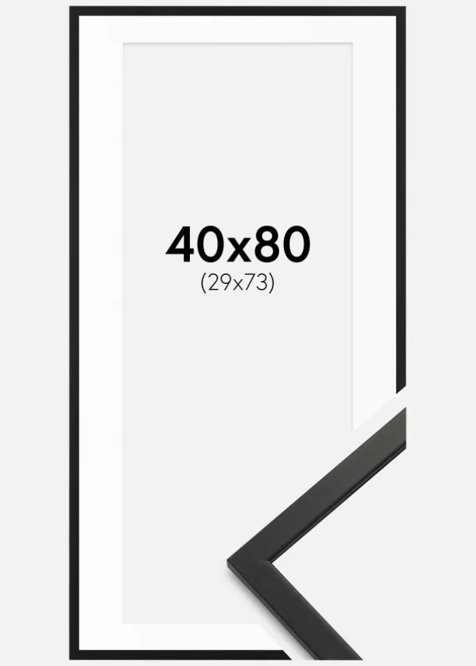 Ramme Edsbyn Sort 40x80 cm - Passepartout Hvid 30x74 cm
