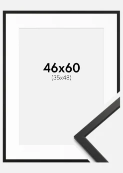 Ramme Edsbyn Sort 46x60 cm - Passepartout Hvid 36x49 cm