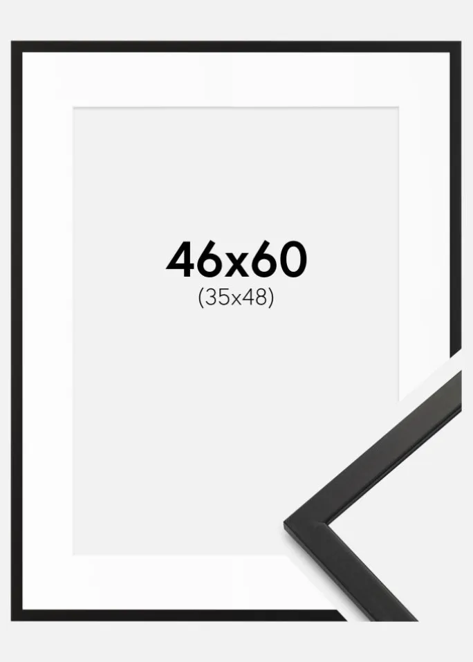 Ramme Edsbyn Sort 46x60 cm - Passepartout Hvid 36x49 cm