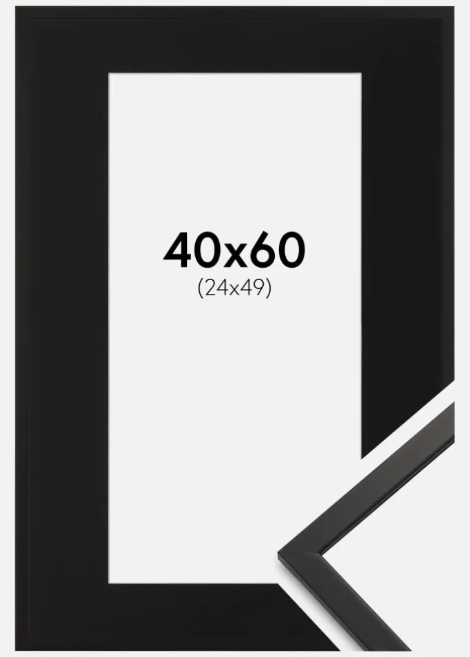 Ramme Edsbyn Sort 40x60 cm - Passepartout Sort 25x50 cm