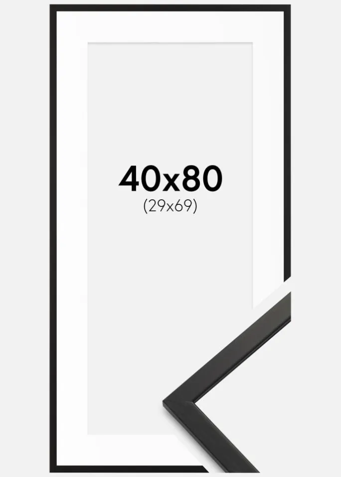 Ramme Edsbyn Sort 40x80 cm - Passepartout Hvid 30x70 cm