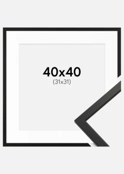 Ramme Edsbyn Sort 40x40 cm - Passepartout Hvid 32x32 cm
