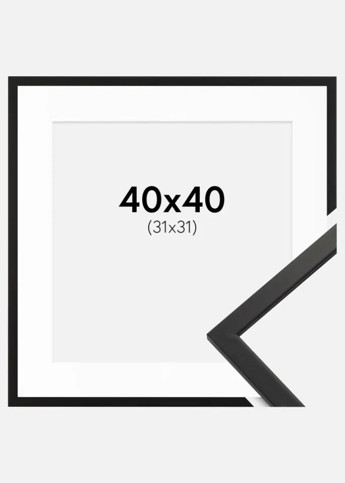 Ramme Edsbyn Sort 40x40 cm - Passepartout Hvid 32x32 cm