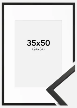 Ramme Edsbyn Sort 35x50 cm - Passepartout Hvid 25x35 cm