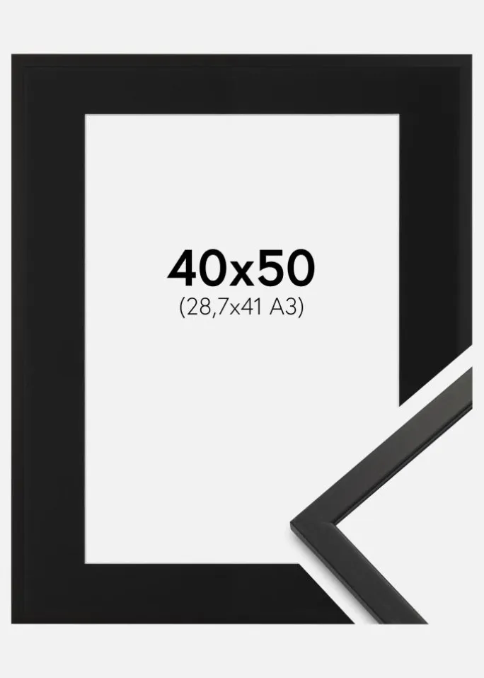 Ramme Edsbyn Sort 40x50 cm - Passepartout Sort 29,7x42 cm