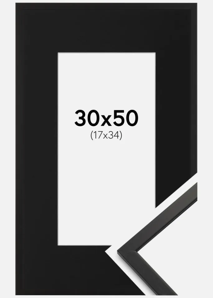 Ramme Edsbyn Sort 30x50 cm - Passepartout Sort 18x35 cm