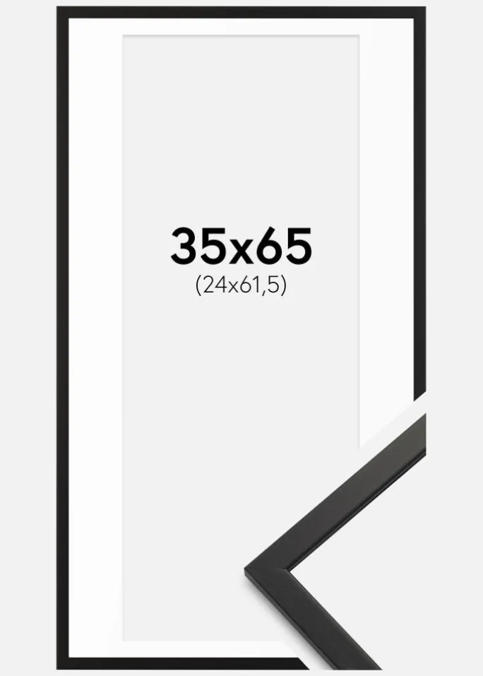 Ramme Edsbyn Sort 35x65 cm - Passepartout Hvid 25x62,5 cm