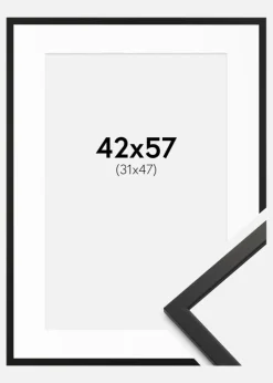 Ramme Edsbyn Sort 42x57 cm - Passepartout Hvid 32x48 cm