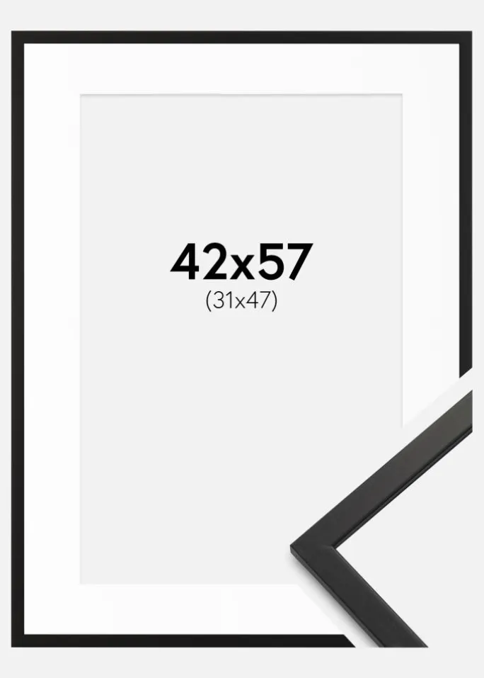 Ramme Edsbyn Sort 42x57 cm - Passepartout Hvid 32x48 cm