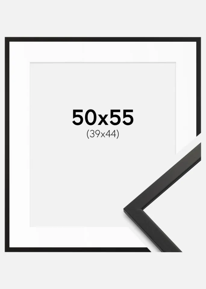 Ramme Edsbyn Sort 50x55 cm - Passepartout Hvid 40x45 cm