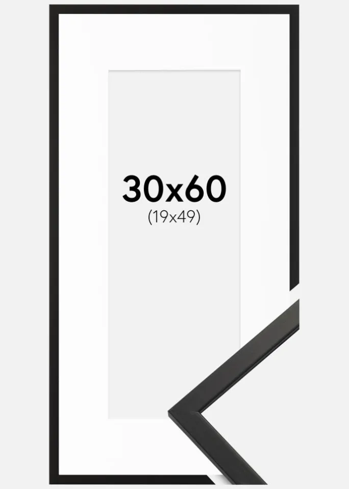 Ramme Edsbyn Sort 30x60 cm - Passepartout Hvid 18x46 cm