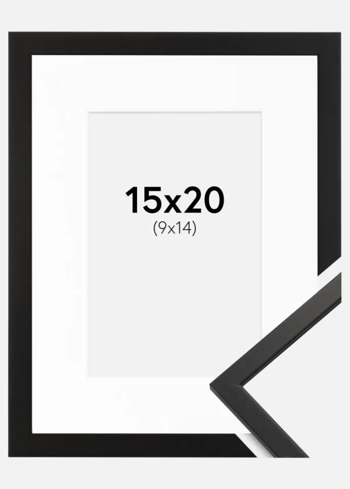 Ramme Edsbyn Sort 15x20 cm - Passepartout Hvid 10x15 cm