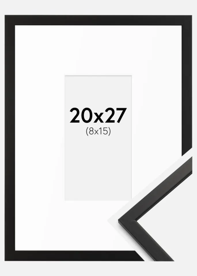 Ramme Edsbyn Sort 20x27 cm - Passepartout Hvid 9x16 cm