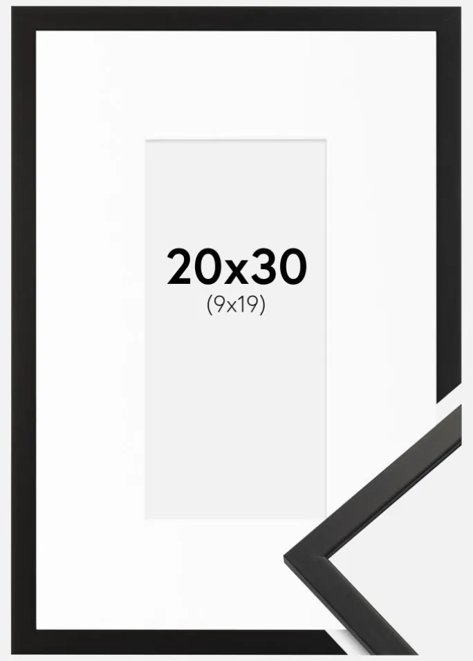 Ramme Edsbyn Sort 20x30 cm - Passepartout Hvid 10x20 cm