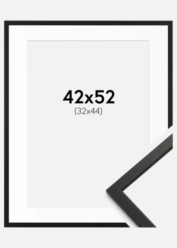 Ramme Edsbyn Sort 42x52 cm - Passepartout Hvid 33x45 cm