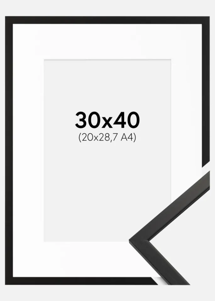 Ramme Edsbyn Sort 30x40 cm - Passepartout Hvid 21x29,7 cm