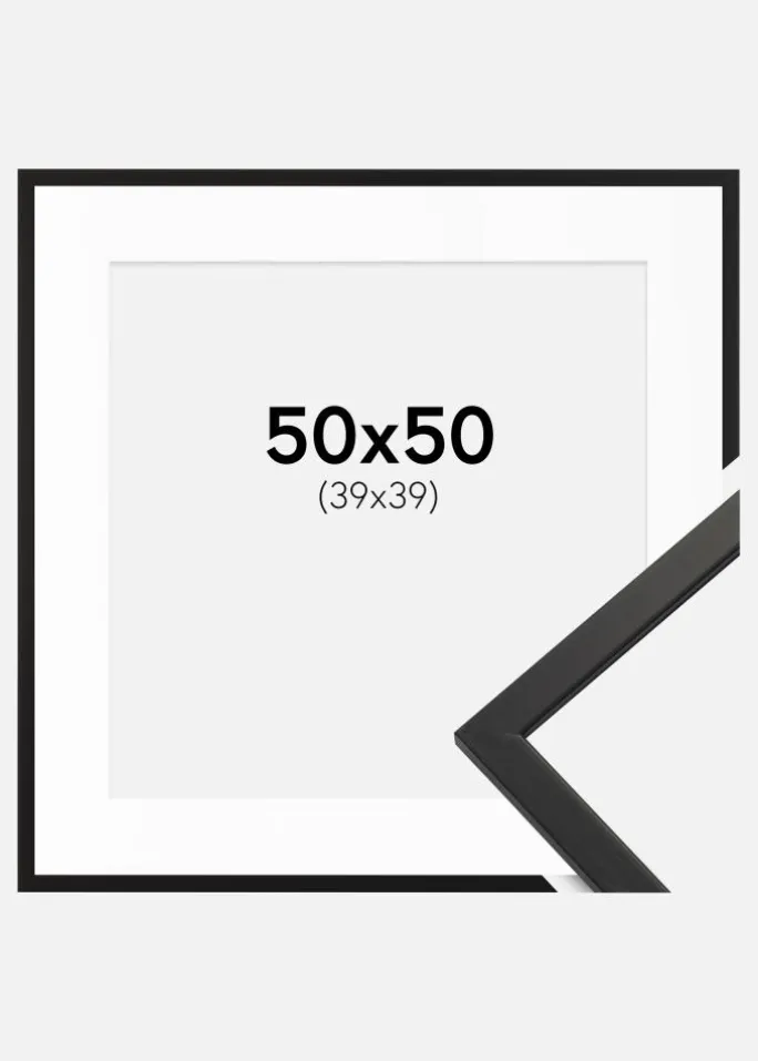 Ramme Edsbyn Sort 50x50 cm - Passepartout Hvid 40x40 cm