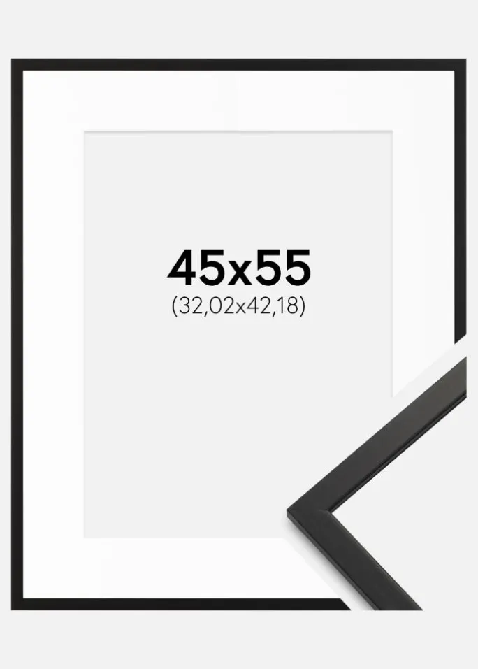 Ramme Edsbyn Sort 45x55 cm - Passepartout Hvid 13x17 inches