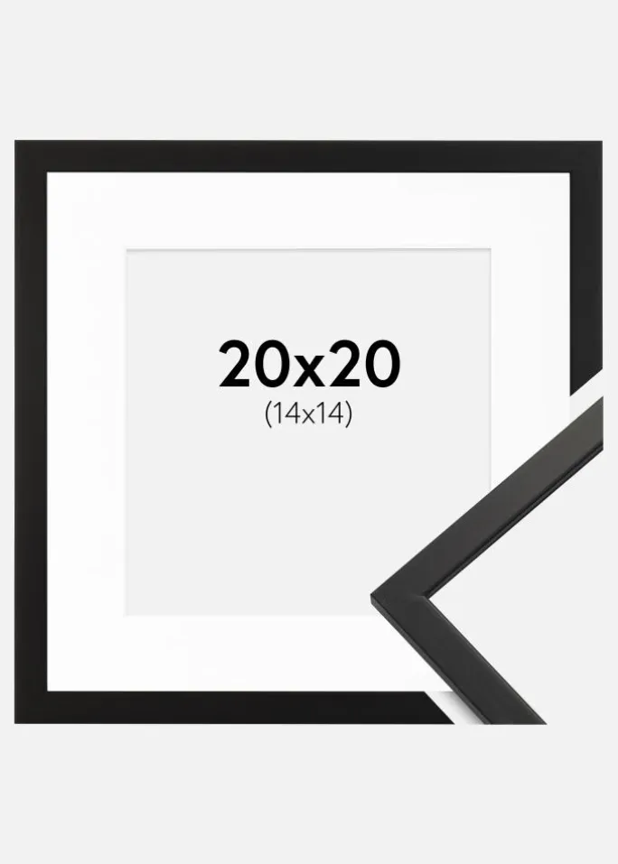 Ramme Edsbyn Sort 20x20 cm - Passepartout Hvid 15x15 cm