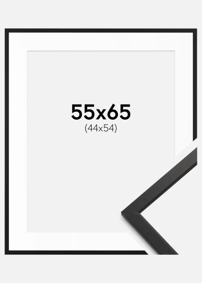 Ramme Edsbyn Sort 55x65 cm - Passepartout Hvid 45x55 cm