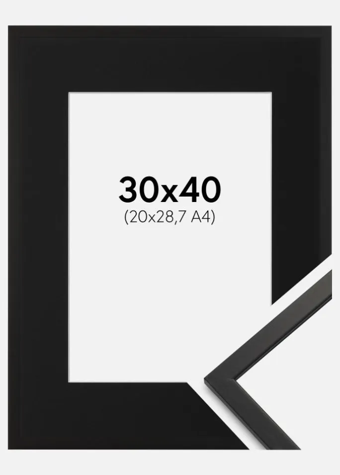 Ramme Edsbyn Sort 30x40 cm - Passepartout Sort 21x29,7 cm