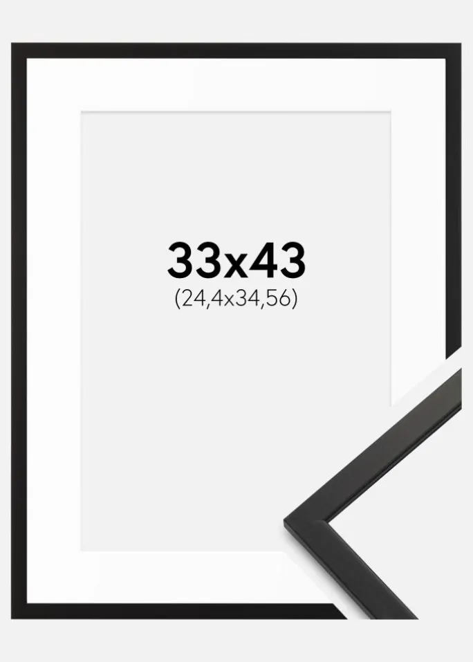 Ramme Edsbyn Sort 33x43 cm - Passepartout Hvid 10x14 inches