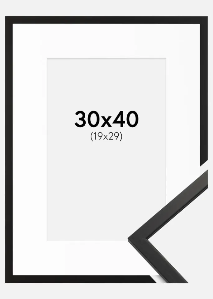 Ramme Edsbyn Sort 30x40 cm - Passepartout Hvid 20x30 cm