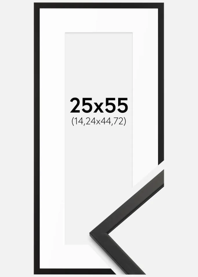 Ramme Edsbyn Sort 25x55 cm - Passepartout Hvid 6x18 inches