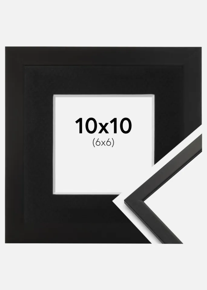 Ramme Edsbyn Sort 10x10 cm - Passepartout Sort 7x7 cm