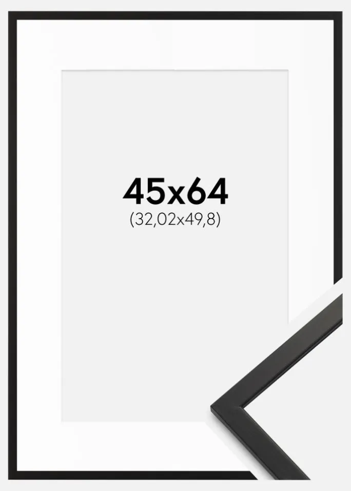 Ramme Edsbyn Sort 45x64 cm - Passepartout Hvid 13x20 inches