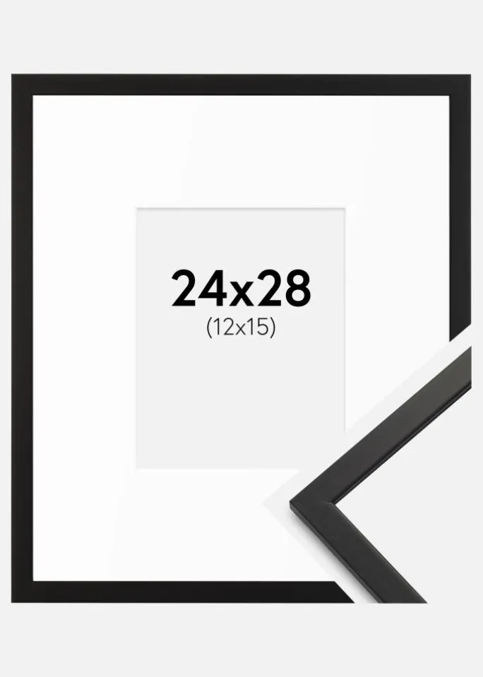 Ramme Edsbyn Sort 24x28 cm - Passepartout Hvid 13x16 cm